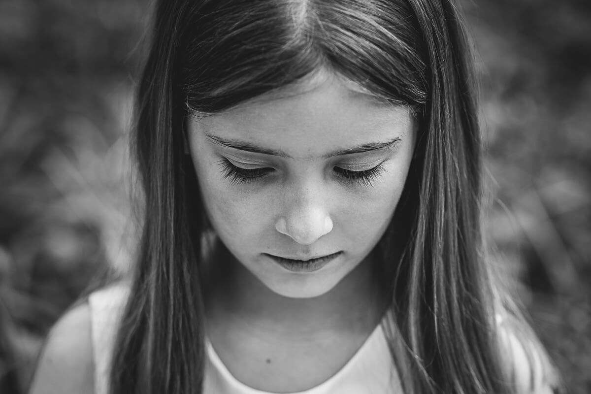 Close up Black & White portrait of little girls face